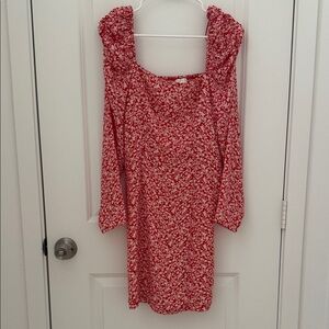 Leith Red Floral Long Sleeve Dress